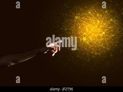 businessman points to blank luminous place, the concept of modern technology Stock Photo