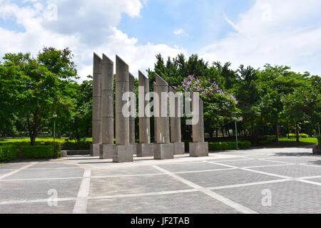 Artistic pillars in park made of granite polished in Taiwan park along sidewalk area. Stock Photo