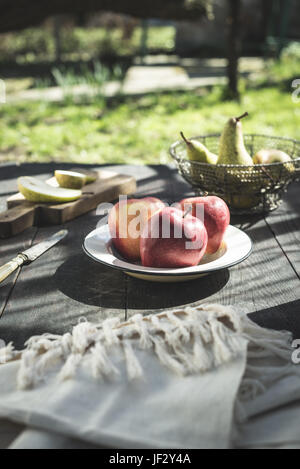 Sliced apples on a plate Stock Photo