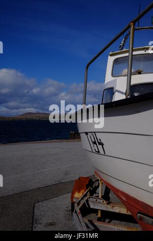 Boat at Knightstown, Valentia Island, County Kerry, Ireland on the Ring of Kerry route and the Wild Atlantic Way Stock Photo