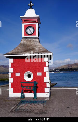 The clock tower in Knightstown, Valentia Island, County Kerry, Ireland. A destination on the Ring of Kerry & the Wild Atlantic Way. Stock Photo