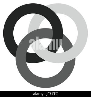 Icon with 3 interlocking circles. rings. Abstract symbol for connection, unity, relation, linkage or similar concepts Stock Vector