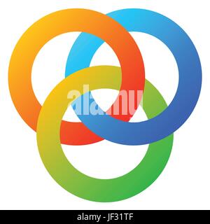 Icon with 3 interlocking circles. rings. Abstract symbol for connection, unity, relation, linkage or similar concepts Stock Vector