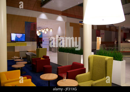 OSLO, NORWAY- JAN 20th, 2017: Lounge area of a hotel. Fragment of the lobby. Interior design, airport hotel, Park Inn Stock Photo