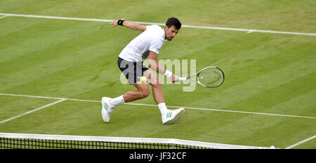 Novak Djokovic of Serbia in action at the Aegon International Eastbourne tennis tournament at Devonshire Park , Eastbourne Sussex UK . 28 Jun 2017 Stock Photo