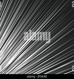 Dynamic, radial lines pattern. Straight slanted lines black and white geometric pattern / texture Stock Vector