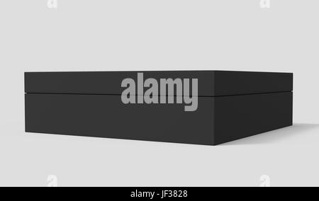 3d rendering black right tilt closed blank box with lid, isolated light gray background side view Stock Photo