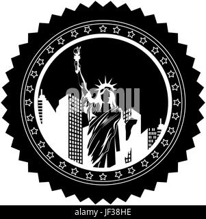 button with statue of liberty icon over white background vector ...