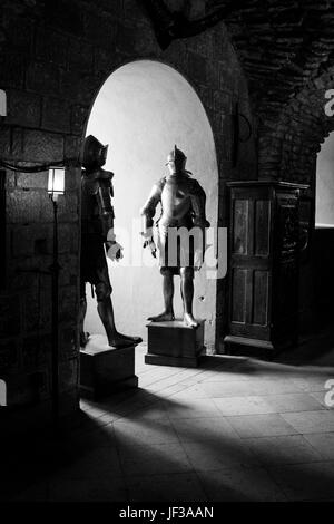 The Armoury at Bamburgh Castle, Northumberland, England, UK Stock Photo