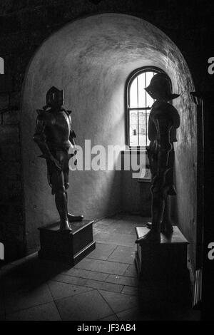 The Armoury at Bamburgh Castle, Northumberland, England, UK Stock Photo