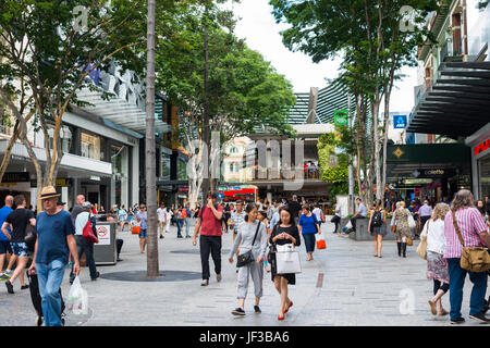 Busy shopping street (Queens street) in city centre of Brisbane, Queensland, Australia. Stock Photo