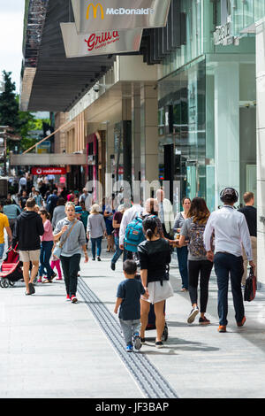 Busy shopping street (Queens street) in city centre of Brisbane, Queensland, Australia. Stock Photo