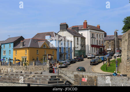 Cardigan, Ceredigion, Wales: the main street and wharf from across the River Teifi. Stock Photo