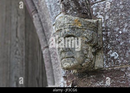 Weathered stone carving, St David's, or St Davids, cathedral, Pembrokeshire, West Wales. Stock Photo