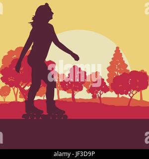 Woman inline skating vector abstract background Stock Vector