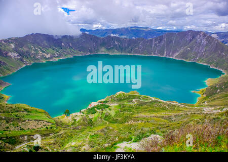 Amazing view of lake of the Quilotoa caldera. Quilotoa is the western volcano in Andes range and is located in andean region of Ecuador. Stock Photo