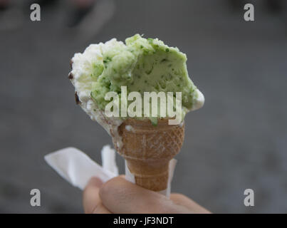 ice cream with basil and mint Stock Photo