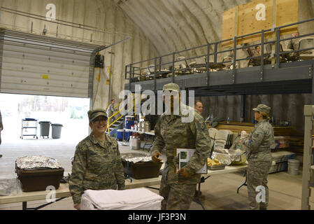 Members of the Air Force Reserve 477th Fighter Group and the Alaska Air National Guard 176th Wing participate in a readiness exercise on Joint Base Elmendorf-Members of the Air Force Reserve 477th Fighter Group and the Alaska Air National Guard 176th Wing participate in a readiness exercise on Joint Base Elmendorf-Richardson May 5-8, 2017. Stock Photo