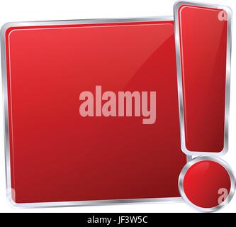 illustration, button, sign, icon, vector, exclamation mark, red, glass, Stock Vector