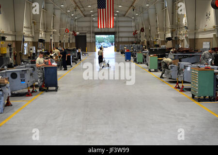 Airmen of the 20th Equipment Maintenance Squadron perform inspections and repairs on aerospace ground equipment at Shaw Air Force Base, South Carolina, supporting flightline operations. Stock Photo