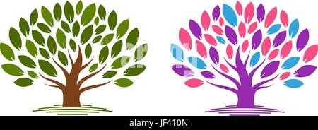 Abstract tree with leaves. Ecology, eco, environment nature icon or logo. Vector illustration Stock Vector