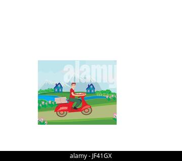 pizza delivery man on a motorcycle Stock Vector