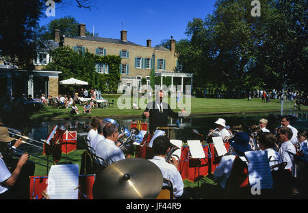 Brass band playing at Abbots Ripton Hall garden show, Cambridgeshire, England, UK Stock Photo