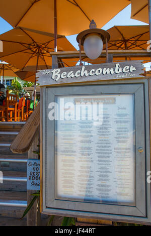 The menu at the beach entrance to The Beachcomber Restaurant at Crystal Cove State Park California USA Stock Photo