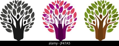 Abstract tree and people logo. Ecology, environment, nature label or icon. Vector illustration Stock Vector