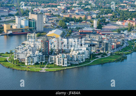 Aerial view of waterfront houses Stock Photo