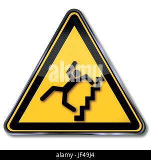 sign attention steep stairs and crash risk Stock Vector