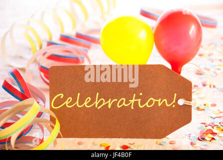 Party Label, Balloon, Streamer, Text Celebration Stock Photo