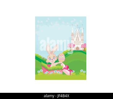 little rabbit in gift box,easter surprise present Stock Vector