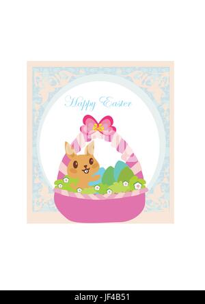 easter bunny with basket full of easter eggs Stock Vector