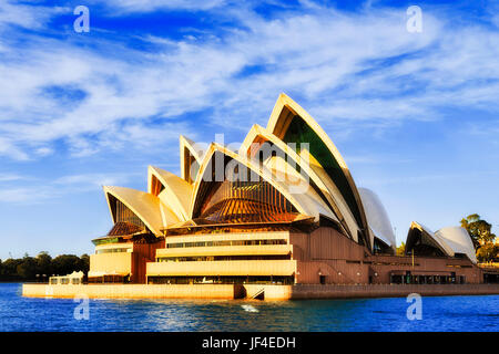 Sydney, Australia - 24 June 2017: Facade of modern contemporary  Opera House theater building on Sydney city harbour waterfront on a bright sunny day. Stock Photo