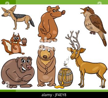 bear, wild, animals, illustration, squirrel, elk, cartoon, nightingale, laugh, Stock Vector