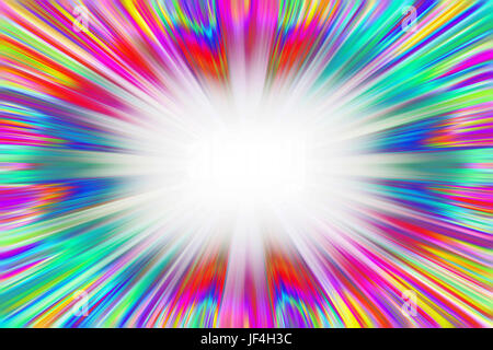 Bright and colourful starburst explosion with a white copy space centre ...