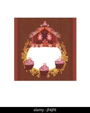 gingerbread house,vintage frame Stock Vector