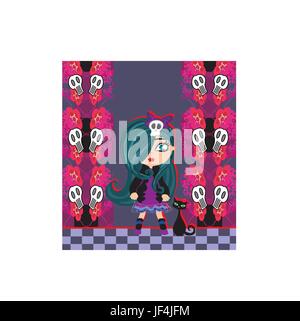 emo girl and her cat. Stock Vector