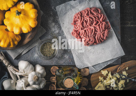 Ingredient for stuffed pattypan top view Stock Photo