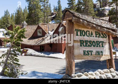 California, USA. 26th June, 2017. June 26, 2017.Tioga Pass Resort (TPR), located at 9550 feet elevation, along Hwy 120/Tioga Pass Road on the banks of Glacier Creek, is closed for the season due to damage from heavy snow and flooding. The resort, which offers food and lodging, has operated under a Special Use Permit from the Inyo National Forest since 1914. It is located just outside of Yosemite's eastern gate.The Tioga Road from Hwy 395 to Yosemite's eastern entrance gate has been open since June 19, 2017.The Tioga Road into Yosemite National Park (Highway 120 through the park) will ope Stock Photo