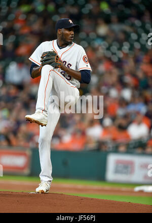 June 28, 2017: Houston Astros starting pitcher David Paulino (63) during a Major League Baseball game between the Houston Astros and Oakland Athletics at Minute Maid Park in Houston, TX. Chris Brown/CSM Stock Photo