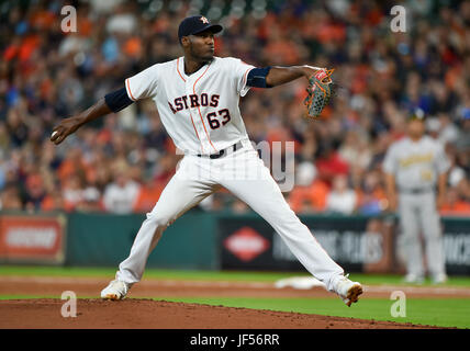 June 28, 2017: Houston Astros starting pitcher David Paulino (63) during a Major League Baseball game between the Houston Astros and Oakland Athletics at Minute Maid Park in Houston, TX. Chris Brown/CSM Stock Photo