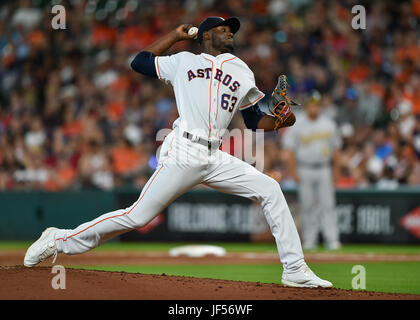 June 28, 2017: Houston Astros starting pitcher David Paulino (63) during a Major League Baseball game between the Houston Astros and Oakland Athletics at Minute Maid Park in Houston, TX. Chris Brown/CSM Stock Photo