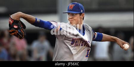 May 16, 2017 - Williamston, NC, USA - Whiteville's Mackenzie Gore, who has a 95 mph fastball pitches against Riverside High School in the NCHSAA 1A playoffs in Williamston, N.C. Wednesday, May 16, 2017. (Credit Image: © Chuck Liddy/News Observer via ZUMA Wire) Stock Photo