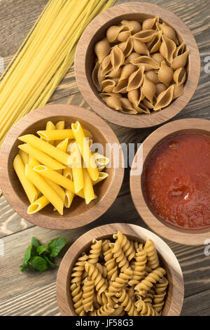 Wheat Macaroni shells Rotini Penne Angel Hair Pasta Stock Photo