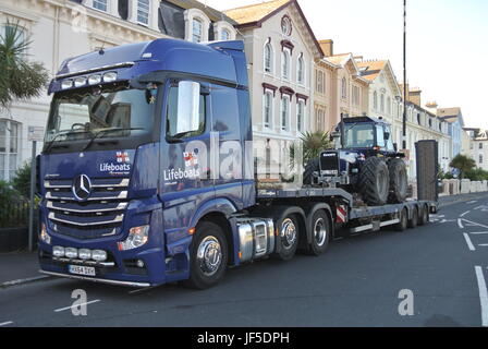 RNLI Mercedes Actros lorry with replacement launch tractor for the Teignmouth Lifeboat 'The Two Annes' Stock Photo