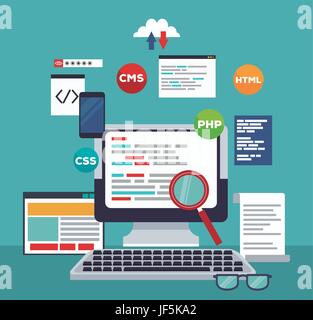 cloud data and magnifying glass with programming code Stock Vector ...