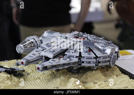 Lego replica of Millennium Falcon, spaceship from Star Wars Stock Photo