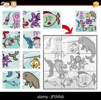 education, animal, fish, illustration, jigsaw, puzzle, jigsaw puzzle, cartoon, Stock Vector